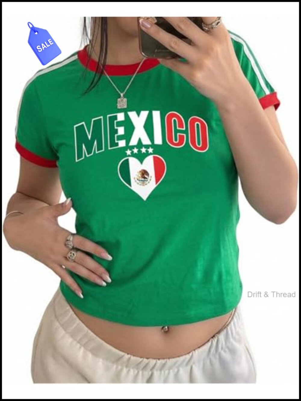 Mexico Jersey Graphic Crop Top Short Sleeve Tee Women Soccer Shirt